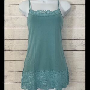 LOFT Teal Blue Lace Trim Longline Camisole Tunic